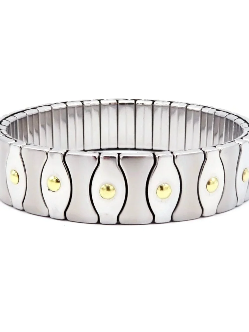 Vintage Milor Italy Stainless Steel & 18K Gold Stretch Expansion Link Bracelet